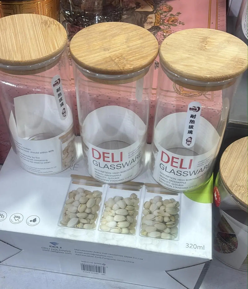 Glass Grocery Storage Containers – Set of 3, 320 ml Each, White