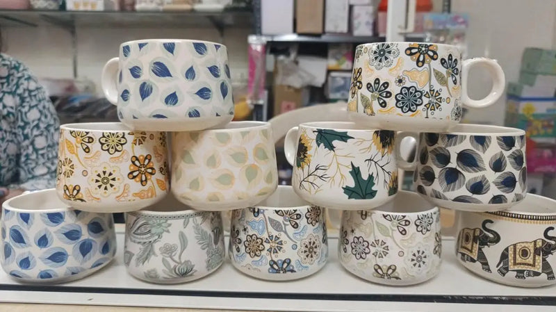 Ceramic Print Bliss Tea Mugs - (Set of 6)