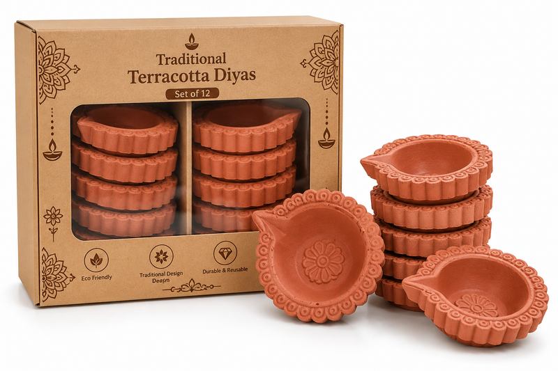 Traditional Terracotta Diyas – Set of 12