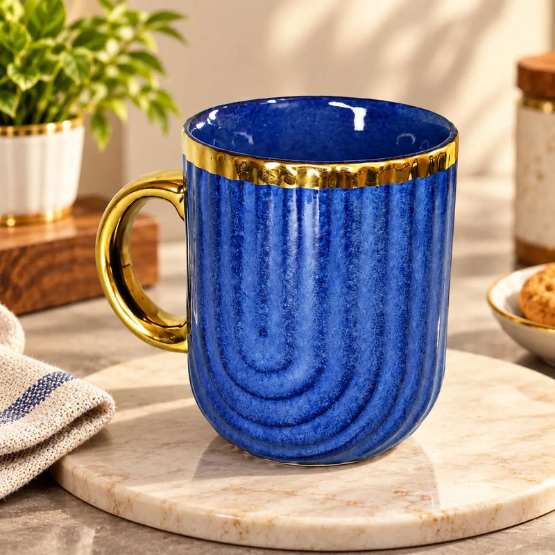Imperial Blue Mugs with Royal Blue Ribbed Texture